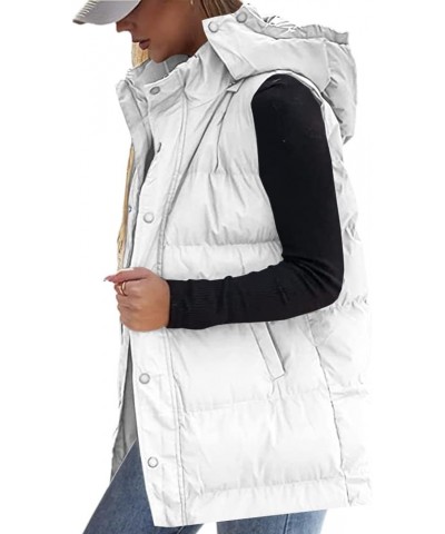 Women's long Quilted Vest hooded sleeveless Button Down puff vest cotton padded jacket winter coat Z02-white $31.50 Vests