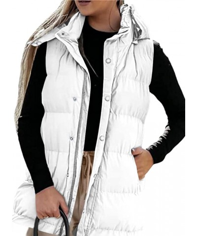 Women's long Quilted Vest hooded sleeveless Button Down puff vest cotton padded jacket winter coat Z02-white $31.50 Vests