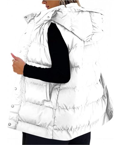 Women's long Quilted Vest hooded sleeveless Button Down puff vest cotton padded jacket winter coat Z02-white $31.50 Vests