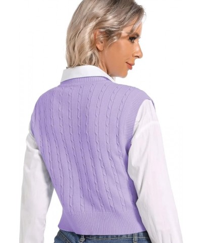 Womens V Neck Sweater Vest School Uniform Vest Striped Cable Knit Sleeveless Sweater Tops F-purple $13.33 Sweaters