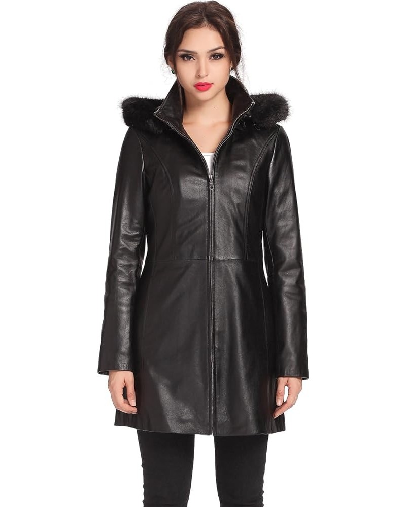 Women Irene Hooded Lambskin Leather Parka Coat (Also available in Plus Size & Petite) Black $196.95 Coats