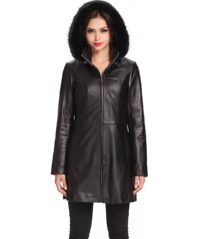 Women Irene Hooded Lambskin Leather Parka Coat (Also available in Plus Size & Petite) Black $196.95 Coats