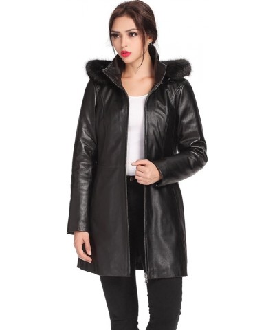 Women Irene Hooded Lambskin Leather Parka Coat (Also available in Plus Size & Petite) Black $196.95 Coats