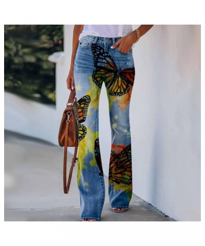 Bell Bottom Jeans for Women 2023 High Waisted Leggings with Pockets Retro Print Pants Fit and Flare Denim Pants Z02q Lightnin...