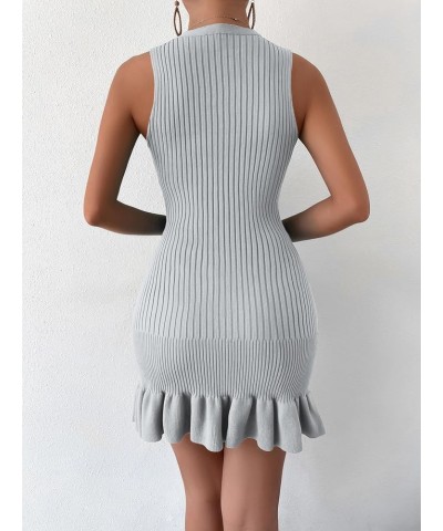 Women's Sleeveless Ruffle Hem Ribbed Knit Mini Bodycon Sweater Dress Grey $18.24 Sweaters