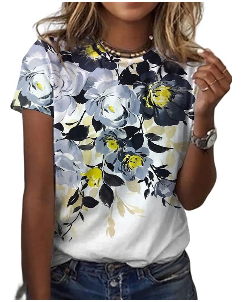 Womens Summer Casual Floral Tops Boho Flower Plant Print T Shirt Short Sleeve Crewneck Landscape Dandelion Tee 14 $14.35 T-Sh...