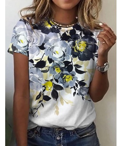 Womens Summer Casual Floral Tops Boho Flower Plant Print T Shirt Short Sleeve Crewneck Landscape Dandelion Tee 14 $14.35 T-Sh...