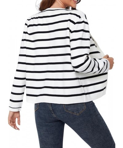 Women's Striped Cardigan Sweater Trendy Long Sleeve Button Down Crewneck Knit Cardigans Black+white $24.29 Sweaters