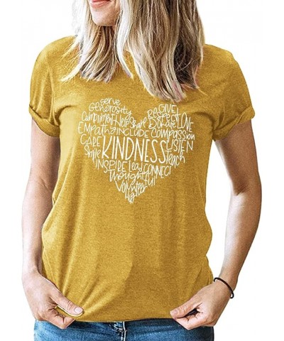 Womens Kindness Graphic T-Shirt: Cute Be Kind Graphic Tees Inspirational Letter Shirt Teacher Casual Tops Yellow $9.85 T-Shirts