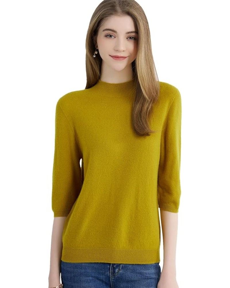 Women Knit Sweater Short Sleeve Pullover Wool Half Turtleneck Sweater Mustard $21.97 Sweaters