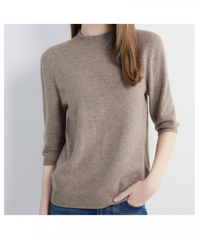 Women Knit Sweater Short Sleeve Pullover Wool Half Turtleneck Sweater Mustard $21.97 Sweaters