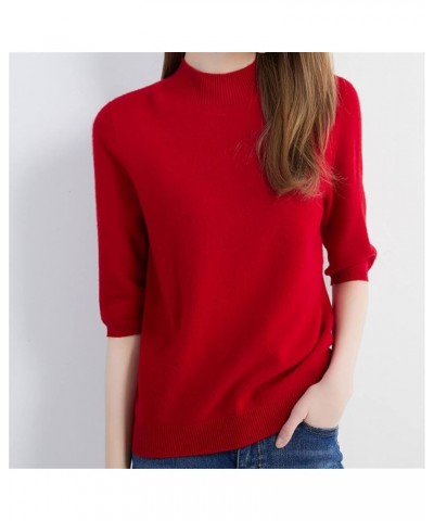 Women Knit Sweater Short Sleeve Pullover Wool Half Turtleneck Sweater Mustard $21.97 Sweaters