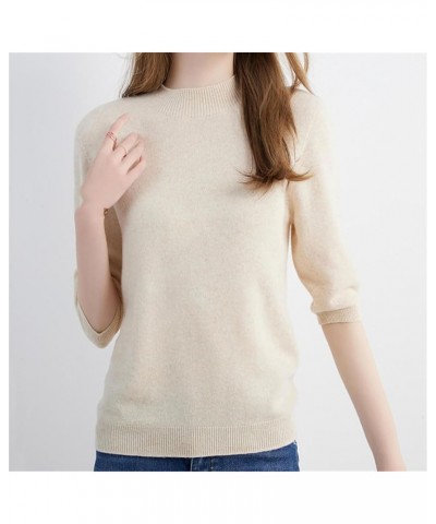 Women Knit Sweater Short Sleeve Pullover Wool Half Turtleneck Sweater Mustard $21.97 Sweaters