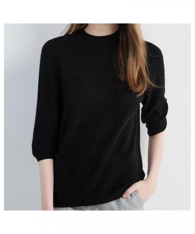 Women Knit Sweater Short Sleeve Pullover Wool Half Turtleneck Sweater Mustard $21.97 Sweaters