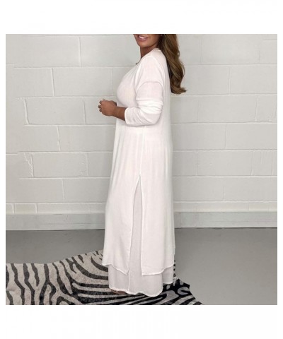 Women Outfit Sets Summer Ladies Casual Fashion Chiffon Long Sleeve Trousers Two Piece Set Dressy Pant Suits White $20.34 Unde...