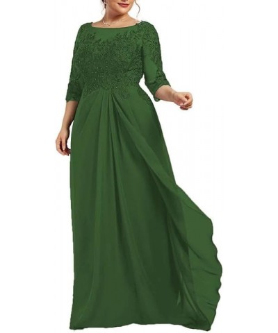 Mother of The Bride Dresses Chiffon Lace Applique Wedding Guest Dresses for Women 3/4 Sleeves Formal Evening Gown Emerald Gre...