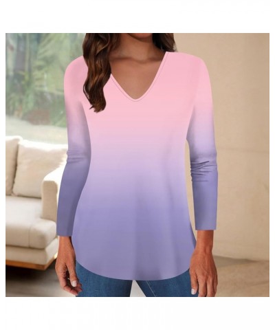 Long Sleeve Shirts for Women,Women's Trendy Gradient V Neck T Shirt Pullover Casual Loose Fall Blouse Top Graphic Tee 1-light...