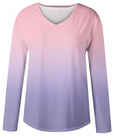 Long Sleeve Shirts for Women,Women's Trendy Gradient V Neck T Shirt Pullover Casual Loose Fall Blouse Top Graphic Tee 1-light...