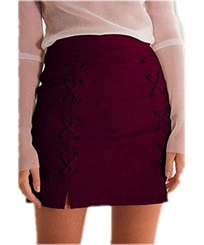 Women's Faux Suede High Waist Button A-Line Mini Pencil Skirt Wine01 $14.08 Skirts