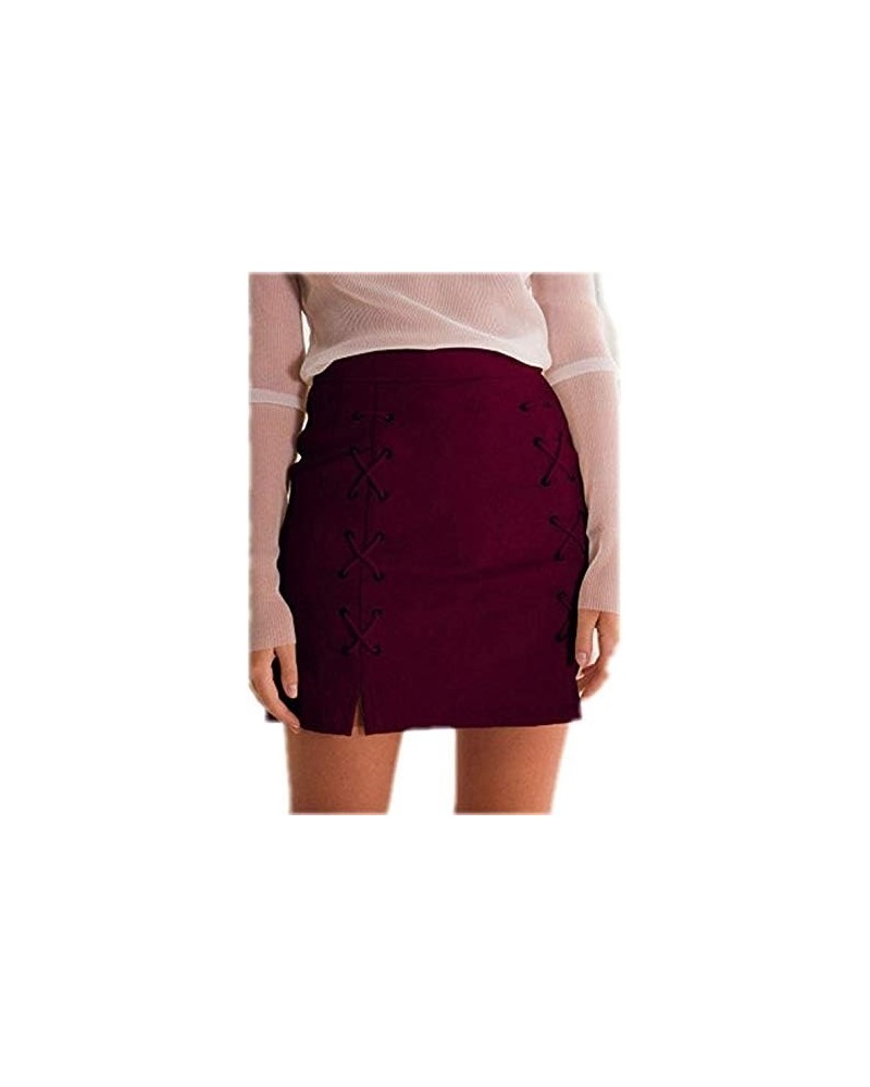 Women's Faux Suede High Waist Button A-Line Mini Pencil Skirt Wine01 $14.08 Skirts