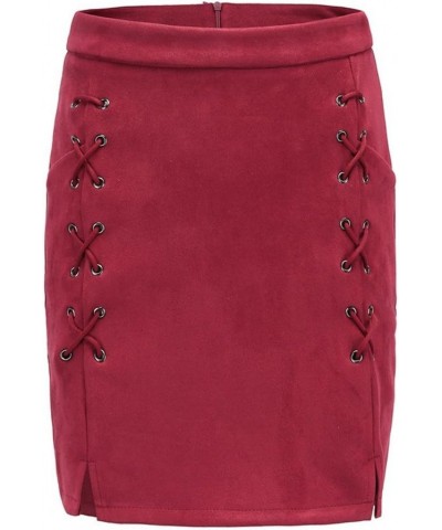 Women's Faux Suede High Waist Button A-Line Mini Pencil Skirt Wine01 $14.08 Skirts