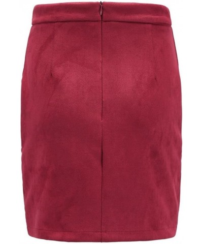 Women's Faux Suede High Waist Button A-Line Mini Pencil Skirt Wine01 $14.08 Skirts