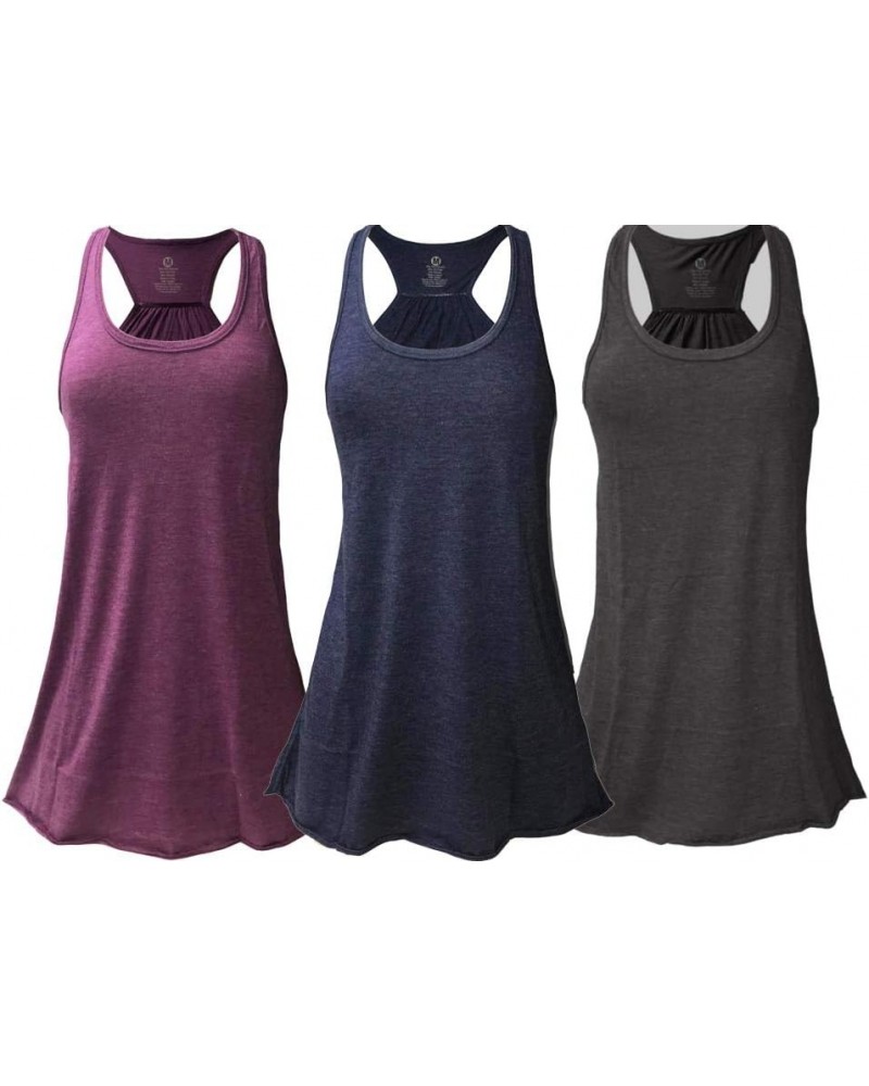 Flowy Racerback Tank Top, Regular and Plus Sizes Pack of 3 Blue/Grey/Dahli $12.25 Tanks