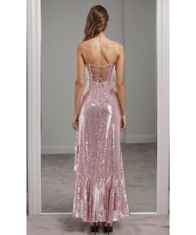 Mermaid Sequin Prom Dress with Slit Spaghetti Strap Sparkly Ruffles Long Formal Dresses Evening Gowns Hot Pink $27.60 Dresses