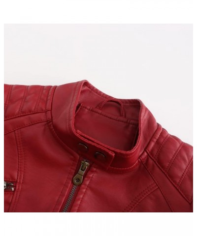 Women's Faux Leather Textured Short Moto Jacket Zip-up Lightweight Long Sleeve Slim PU Biker Coat with Pockets Wine $29.14 Coats