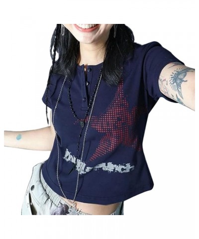 Women Star Graphic Print Crop Tops Y2k Aesthetic Long Sleeve Shirts Fairy Grunge E Girls Tees Shirt Clothes Be-blue $13.62 T-...