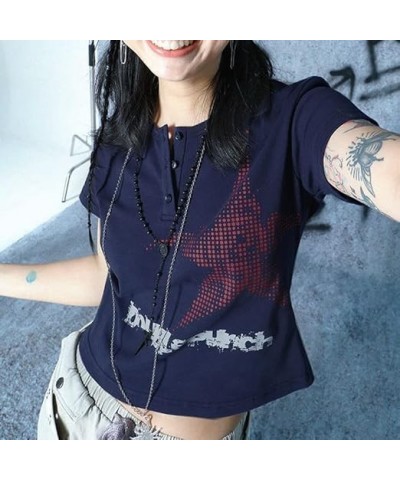 Women Star Graphic Print Crop Tops Y2k Aesthetic Long Sleeve Shirts Fairy Grunge E Girls Tees Shirt Clothes Be-blue $13.62 T-...