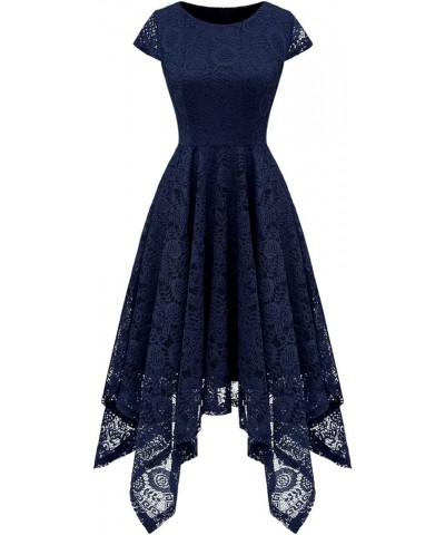 Prom Dress for Women Junior Graduation Wedding Guest Dresses with Cap Sleeve for Asymmetrical Dresses Navy $14.35 Dresses