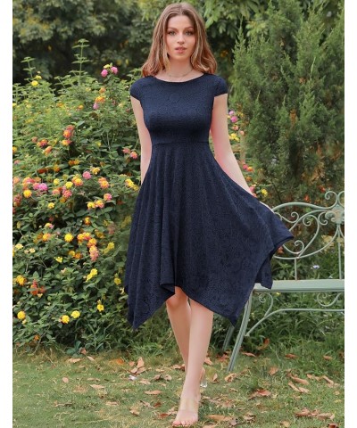 Prom Dress for Women Junior Graduation Wedding Guest Dresses with Cap Sleeve for Asymmetrical Dresses Navy $14.35 Dresses