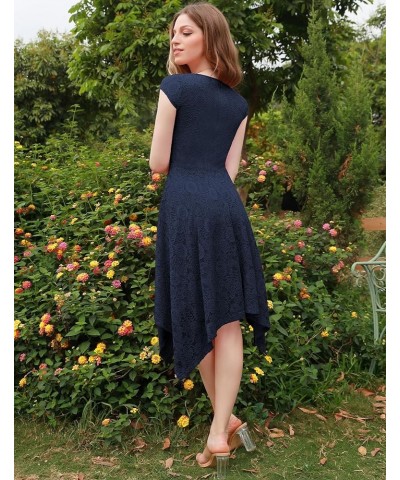 Prom Dress for Women Junior Graduation Wedding Guest Dresses with Cap Sleeve for Asymmetrical Dresses Navy $14.35 Dresses