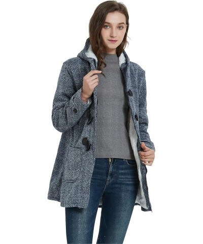 Womens Winter Fashion Outdoor Warm Wool Blended Classic Pea Coat Jacket Greyblue-thicker $28.59 Coats