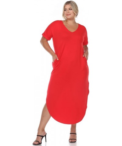 Women's Plus Size Short Sleeve V-Neck Maxi Dress Red $14.17 Dresses