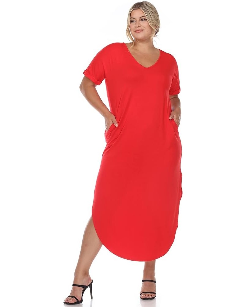 Women's Plus Size Short Sleeve V-Neck Maxi Dress Red $14.17 Dresses