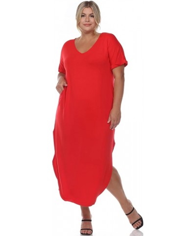 Women's Plus Size Short Sleeve V-Neck Maxi Dress Red $14.17 Dresses