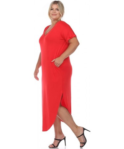 Women's Plus Size Short Sleeve V-Neck Maxi Dress Red $14.17 Dresses