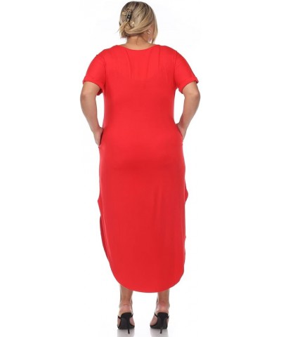 Women's Plus Size Short Sleeve V-Neck Maxi Dress Red $14.17 Dresses