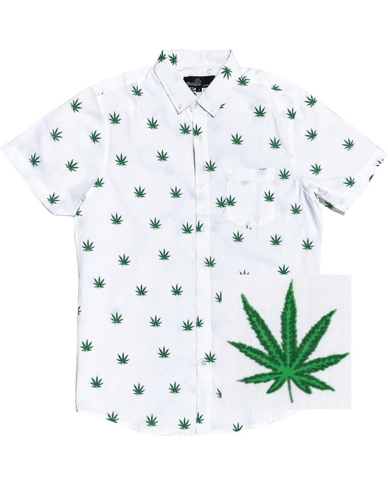 Official Molokai Button up Slim Fit Hawaiian Short Sleeve Shirts Cannabis (White) $15.84 Shirts