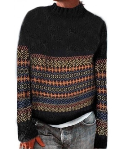 Women's Vintage Long Sleeve Pullover Sweater in Multicolor Polyester with Argyle Knit Design Zturtleneck Black $14.70 Sweaters