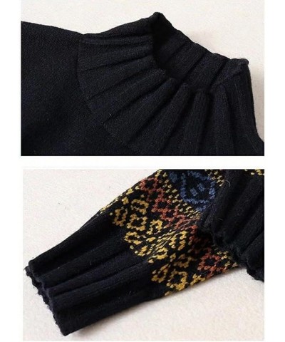 Women's Vintage Long Sleeve Pullover Sweater in Multicolor Polyester with Argyle Knit Design Zturtleneck Black $14.70 Sweaters