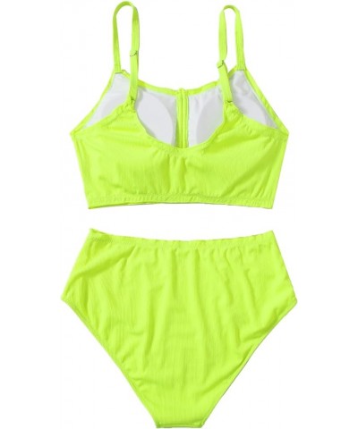 Women's Plus Size Tie Dye Rib Knit Ruched Drawstring Bikini Swimsuit Light Yellow $20.87 Swimsuits