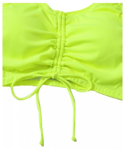 Women's Plus Size Tie Dye Rib Knit Ruched Drawstring Bikini Swimsuit Light Yellow $20.87 Swimsuits