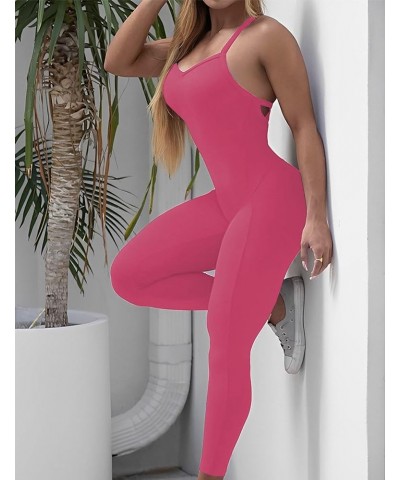 Women's Yoga Jumpsuit Backless Sports Romper Playsuit Sleeveless Gym Bodysuit Rose Red $15.89 Jumpsuits