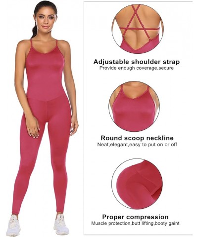 Women's Yoga Jumpsuit Backless Sports Romper Playsuit Sleeveless Gym Bodysuit Rose Red $15.89 Jumpsuits