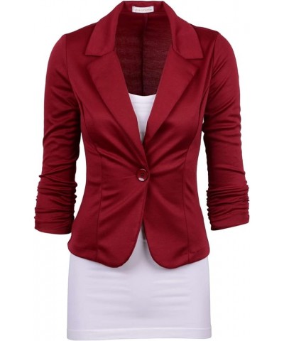 Women's Casual Work Solid Color Knit Blazer Burgundy $19.59 Blazers