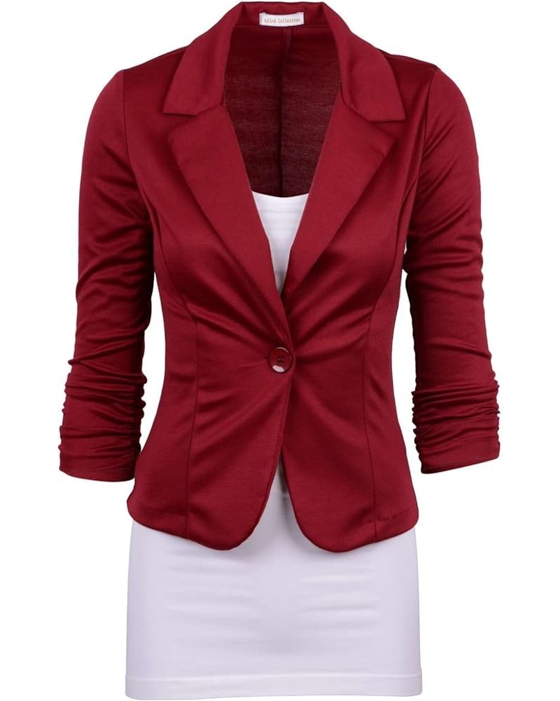 Women's Casual Work Solid Color Knit Blazer Burgundy $19.59 Blazers