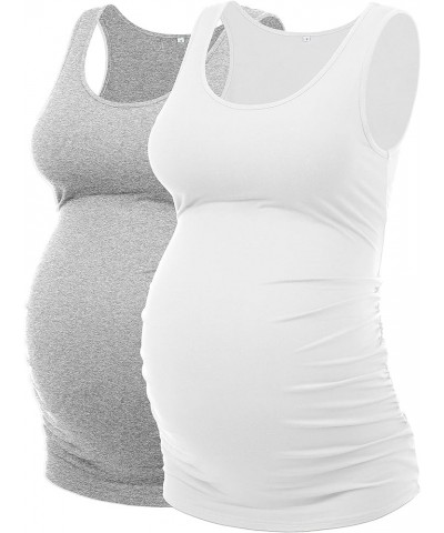 Long Enough to Cover Hip Maternity Side Ruch Tank Tops/Basic Maternity Tops for Summer Casual Wear (S-3XL) Gray+white $8.40 T...